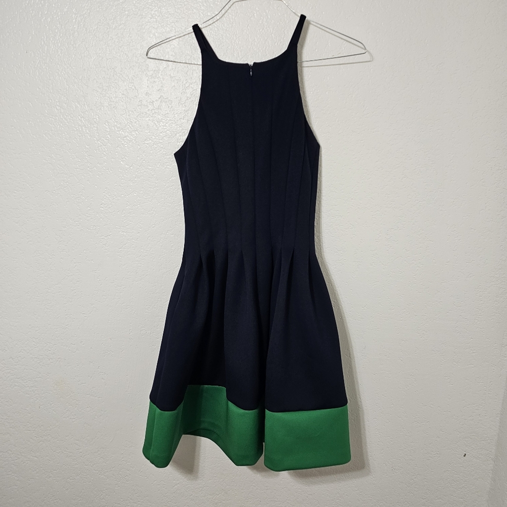 Vince Camuto Pleated A-Line Halter Dress Blue and Green Women's 8 Polyester Mix - Picture 4 of 7